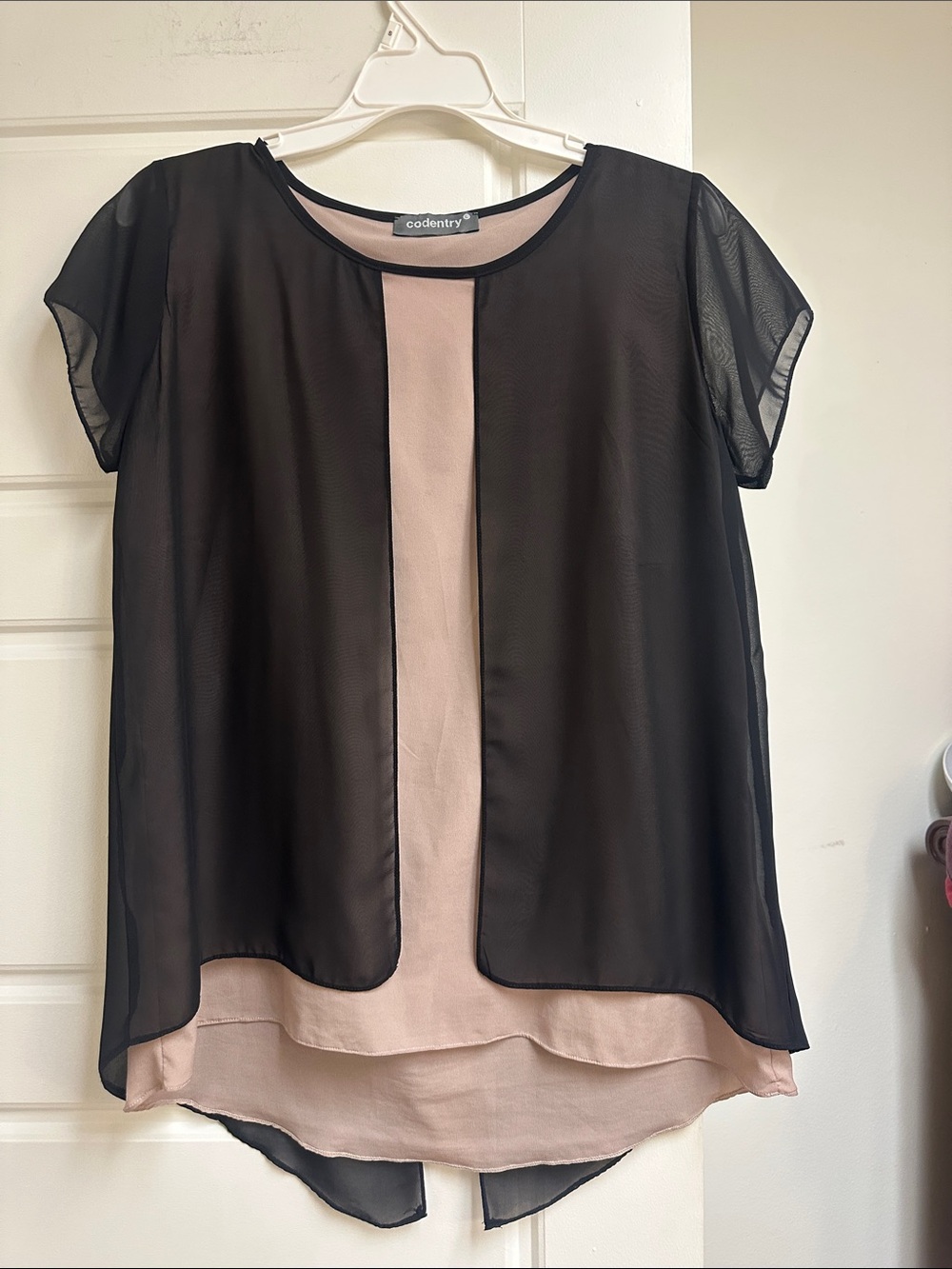 Coldwater Creek Black & Blush Layered Sheer Top